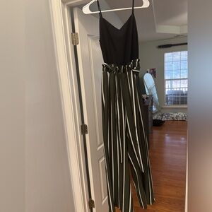 Boutique Black and Green Striped Jumpsuit